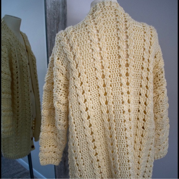 Chunky Buttery Yellow Hand Knit Cardigan, Medium - Picture 10 of 10